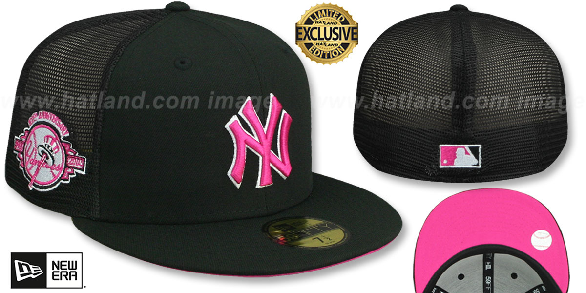 Yankees 100TH ANNIVERSARY 'MESH-BACK SIDE-PATCH' Black-Pink Fitted Hat by New Era