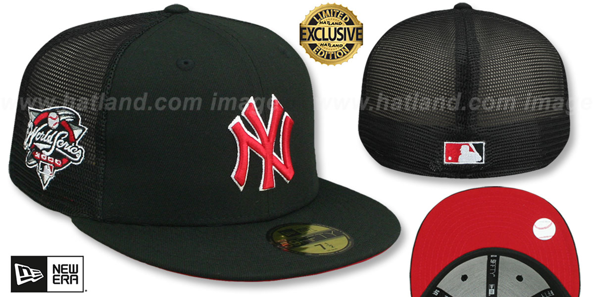 Yankees 2000 WS 'MESH-BACK SIDE-PATCH' Black-Red Fitted Hat by New Era