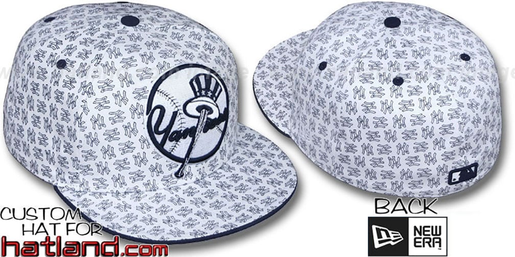 Yankees 'BIG-ONE ALL-OVER FLOCKING' White-Navy Fitted Hat by New Era