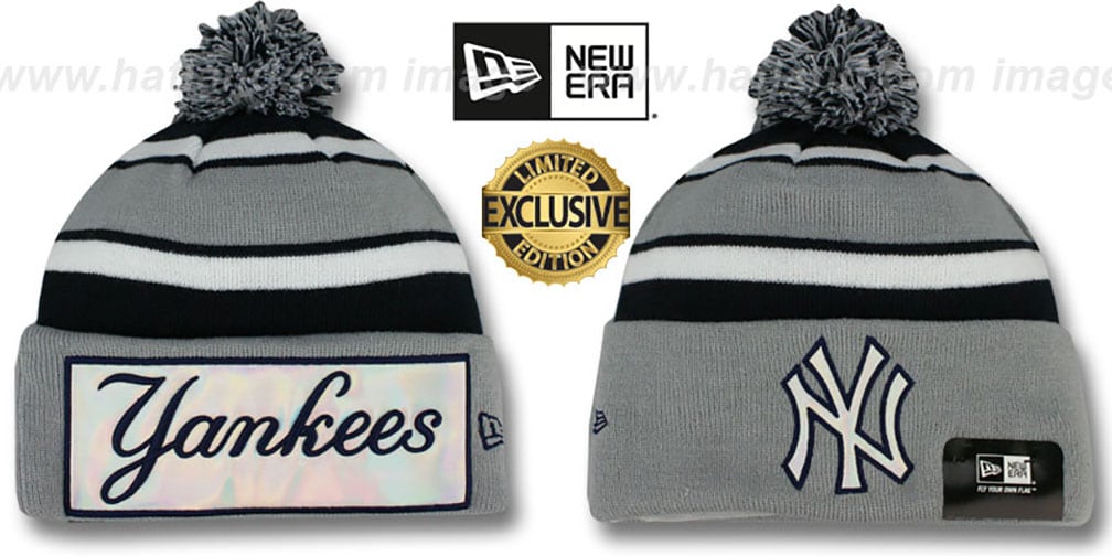 Yankees 'BIG-SCREEN' Grey-Navy Knit Beanie Hat by New Era