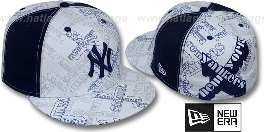 Yankees 'D-TEAMBOSSED' White-Navy Fitted Hat by New Era