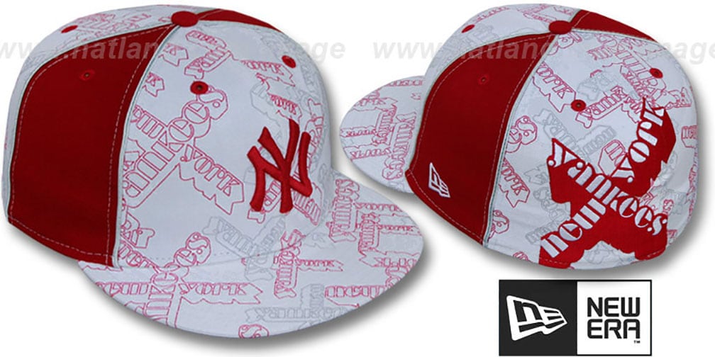 Yankees 'D-TEAMBOSSED' White-Red Fitted Hat by New Era