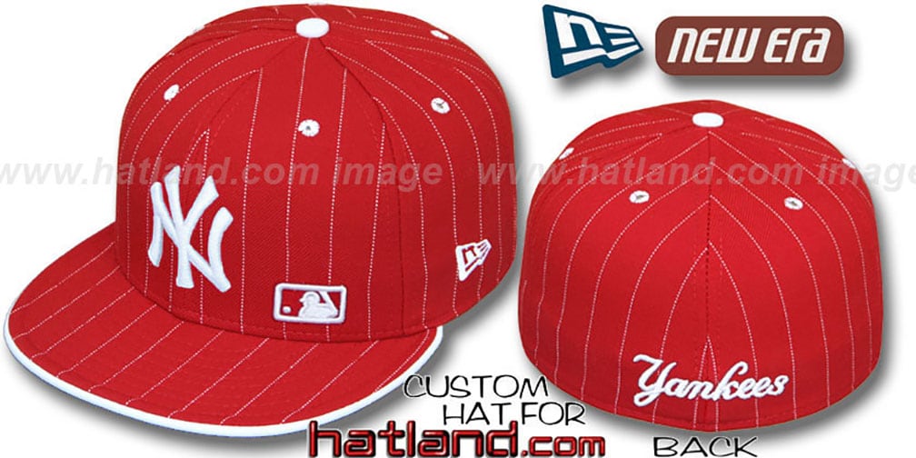 red and white fitted hat