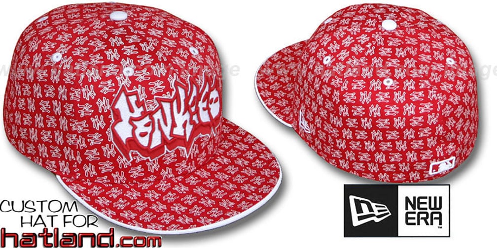 Yankees GRAFFITI 'ALL-OVER FLOCKING' Red-White Fitted Hat by New Era