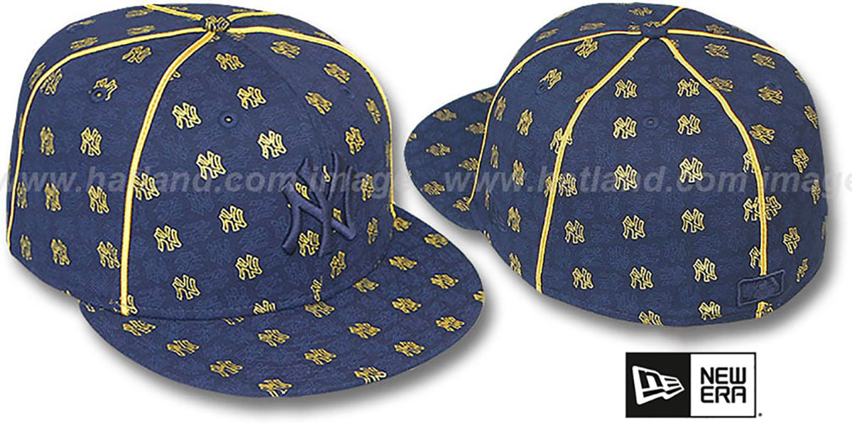 Yankees 'KWAN ALL-OVER FLOCKING' Navy-Gold Fitted Hat by New Era