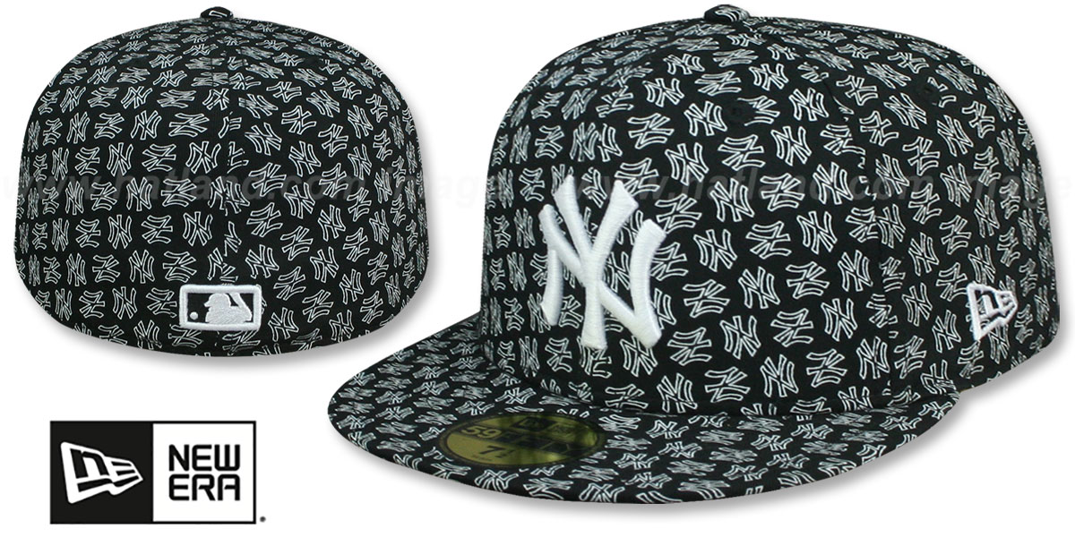 Yankees NY 'ALL-OVER FLOCKING' Black-White Fitted Hat by New Era