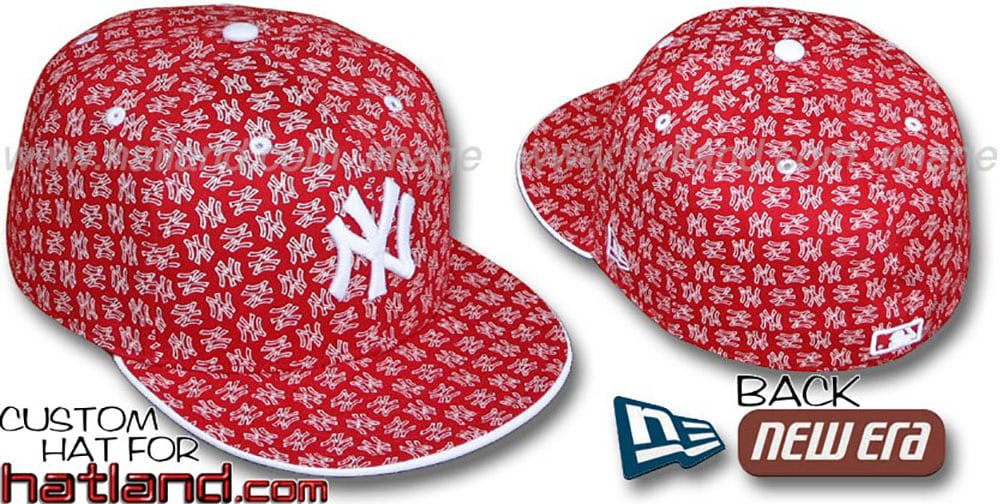 Yankees NY 'ALL-OVER FLOCKING' Red-White Fitted Hat by New Era