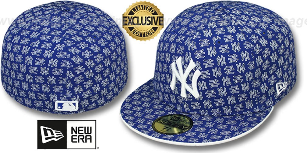 Yankees 'NY ALL-OVER FLOCKING' Royal-White Fitted Hat by New Era