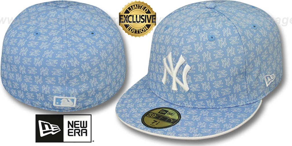 Yankees 'NY ALL-OVER FLOCKING' Sky-White Fitted Hat by New Era