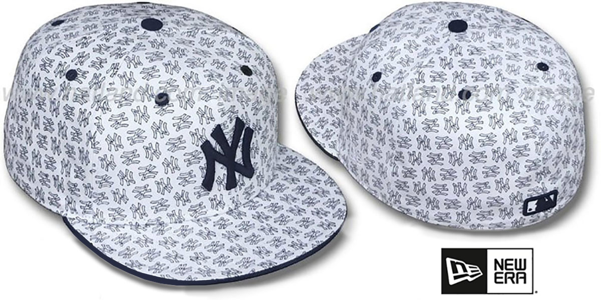 Yankees NY 'ALL-OVER FLOCKING' White-Navy Fitted Hat by New Era