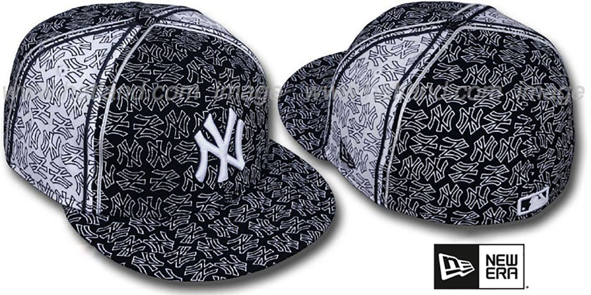 Yankees NY-'PJs FLOCKING PINWHEEL' Black-White Fitted Hat by New Era