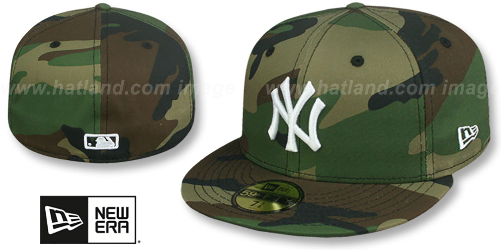 Yankees 'TEAM-BASIC' Army Camo-White Fitted Hat by New Era