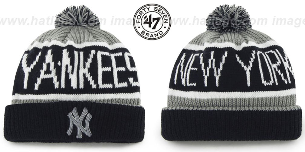 Yankees 'THE-CALGARY' Black-Grey Knit Beanie Hat by Twins 47 Brand