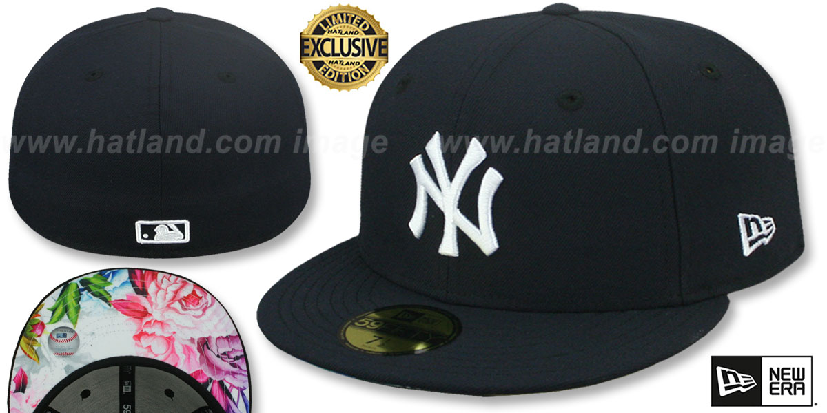 Yankees 'WHITE FLORAL-BOTTOM' Navy Fitted Hat by New Era