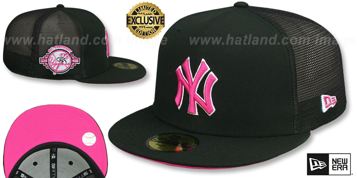 Yankees 100TH ANNIVERSARY 'MESH-BACK SIDE-PATCH' Black-Pink Fitted Hat by New Era