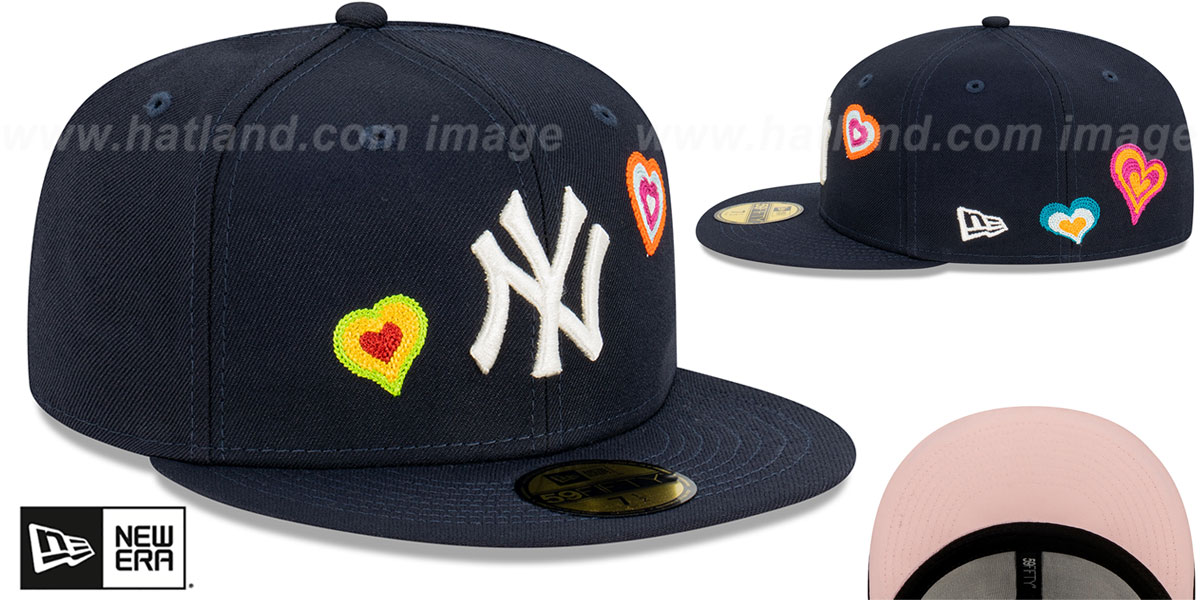 Yankees 'CHAIN STITCH HEARTS' Navy Fitted Hat by New Era