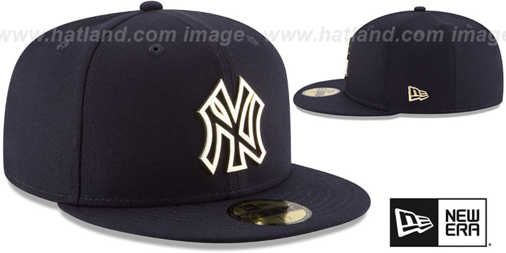 Yankees 'GOLD FRAMED METAL-BADGE' Navy Fitted Hat by New Era