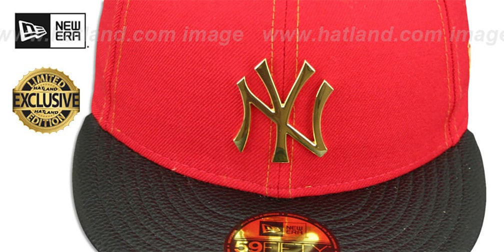 Yankees 'GOLD METAL-BADGE' Red-Black Fitted Hat by New Era