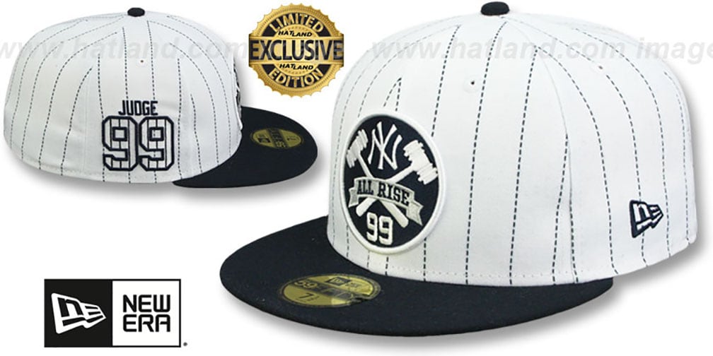 Yankees 'JUDGE PINSTRIPE ALL RISE FRONT' White-Navy Fitted Hat by New Era