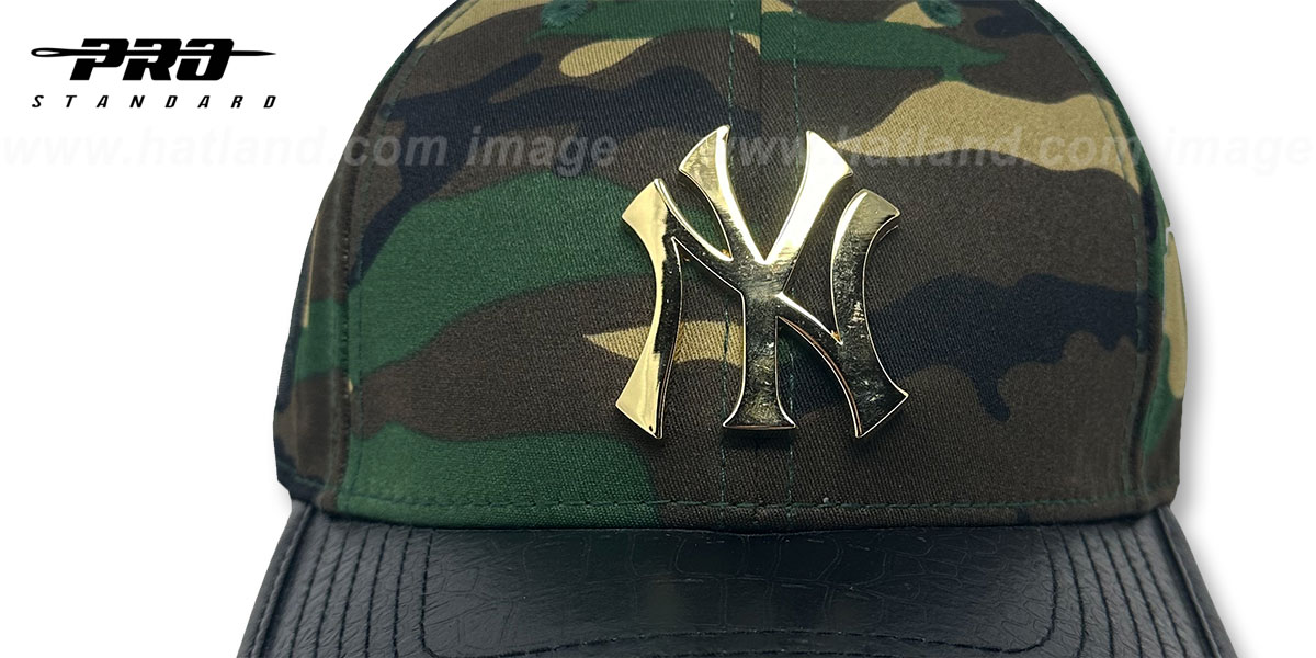 Yankees LOW-PRO 'GOLD METAL BADGE STRAPBACK' Camo-Black Hat by Pro Standard