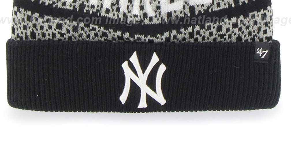 Yankees 'BEDROCK' Black-Grey Knit Beanie Hat by Twins 47 Brand