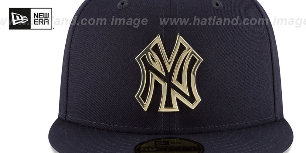 Yankees 'GOLD FRAMED METAL-BADGE' Navy Fitted Hat by New Era