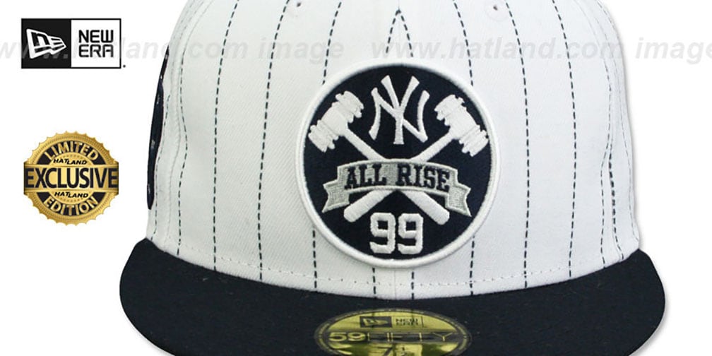 Yankees 'JUDGE PINSTRIPE ALL RISE FRONT' White-Navy Fitted Hat by New Era