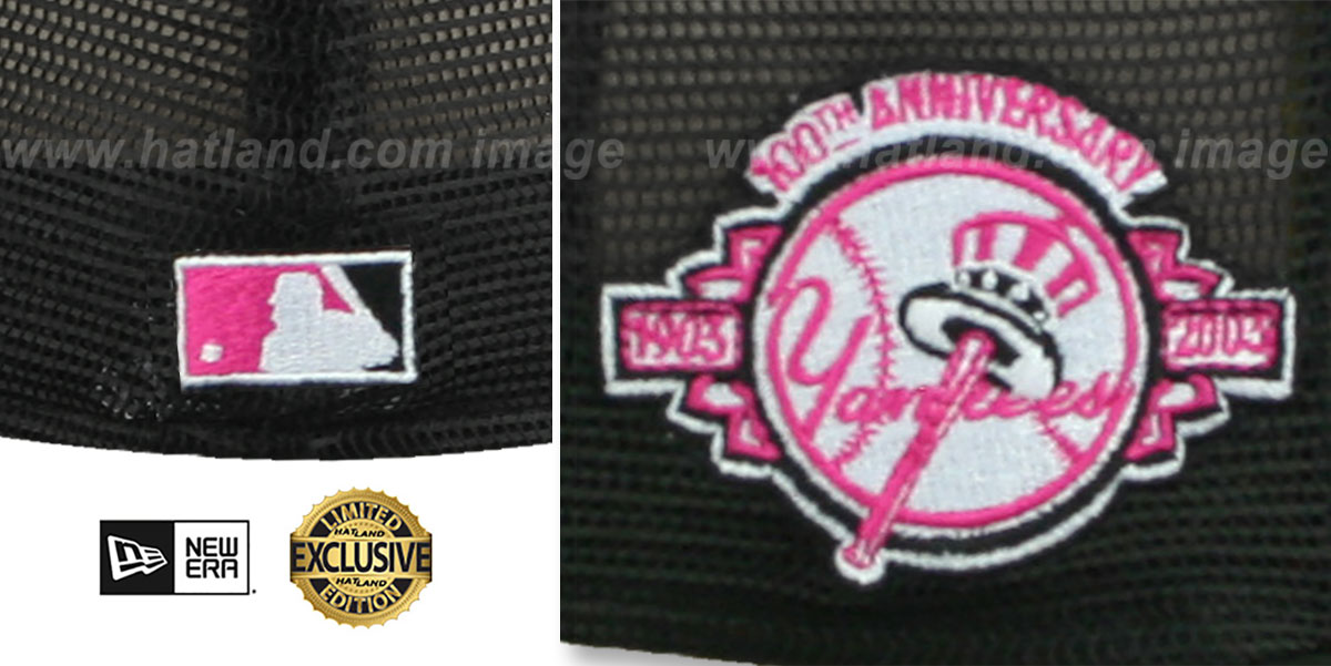 Yankees 100TH ANNIVERSARY 'MESH-BACK SIDE-PATCH' Black-Pink Fitted Hat by New Era