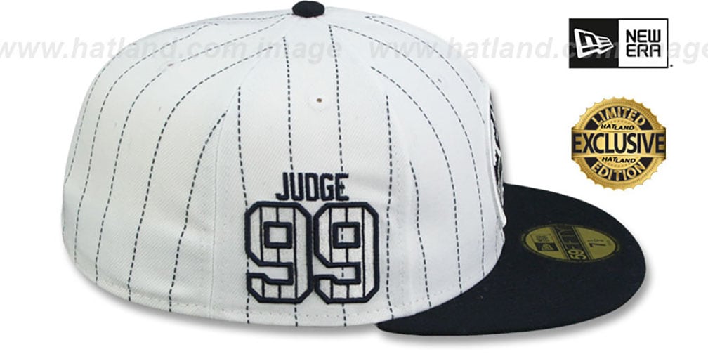 Yankees 'JUDGE PINSTRIPE ALL RISE FRONT' White-Navy Fitted Hat by New Era