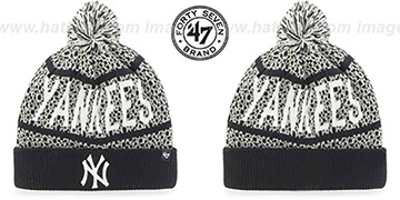Yankees 'BEDROCK' Black-Grey Knit Beanie Hat by Twins 47 Brand