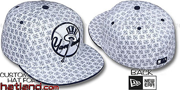 Yankees 'BIG-ONE ALL-OVER FLOCKING' White-Navy Fitted Hat by New Era