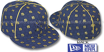 Yankees 'KWAN ALL-OVER FLOCKING' Navy-Gold Fitted Hat by New Era