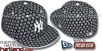 Yankees NY 'ALL-OVER FLOCKING-2' Black-White Fitted Hat by New Era