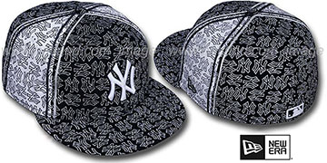 Yankees NY-'PJs FLOCKING PINWHEEL' Black-White Fitted Hat by New Era