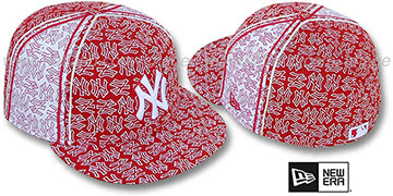 Yankees NY-'PJs FLOCKING PINWHEEL' Red-White Fitted Hat by New Era